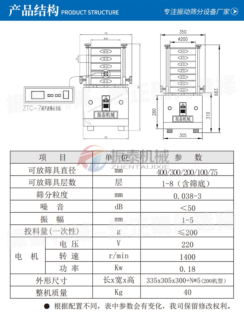 钛白粉试验筛产品结构参数 钛白粉试验筛产品结构参数